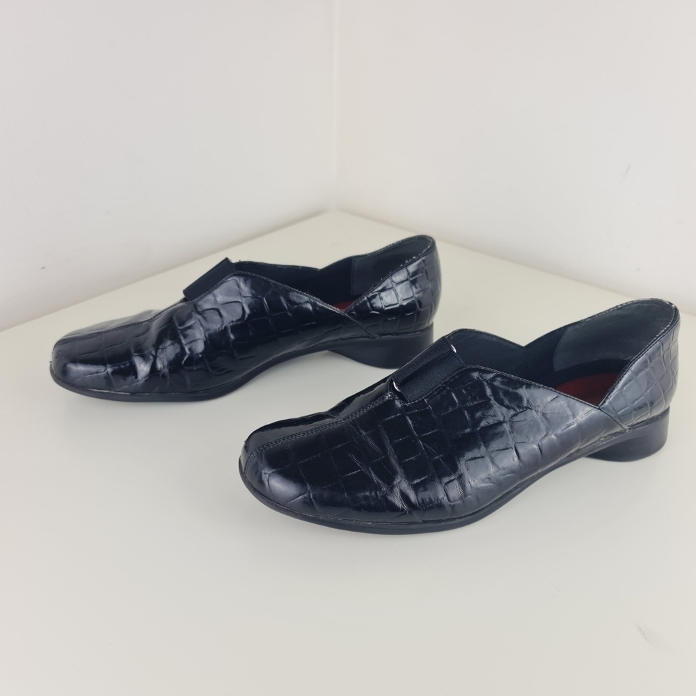 J.Renee women loafers black size 8.5M leather Croc Patent - Picture 2 of 12